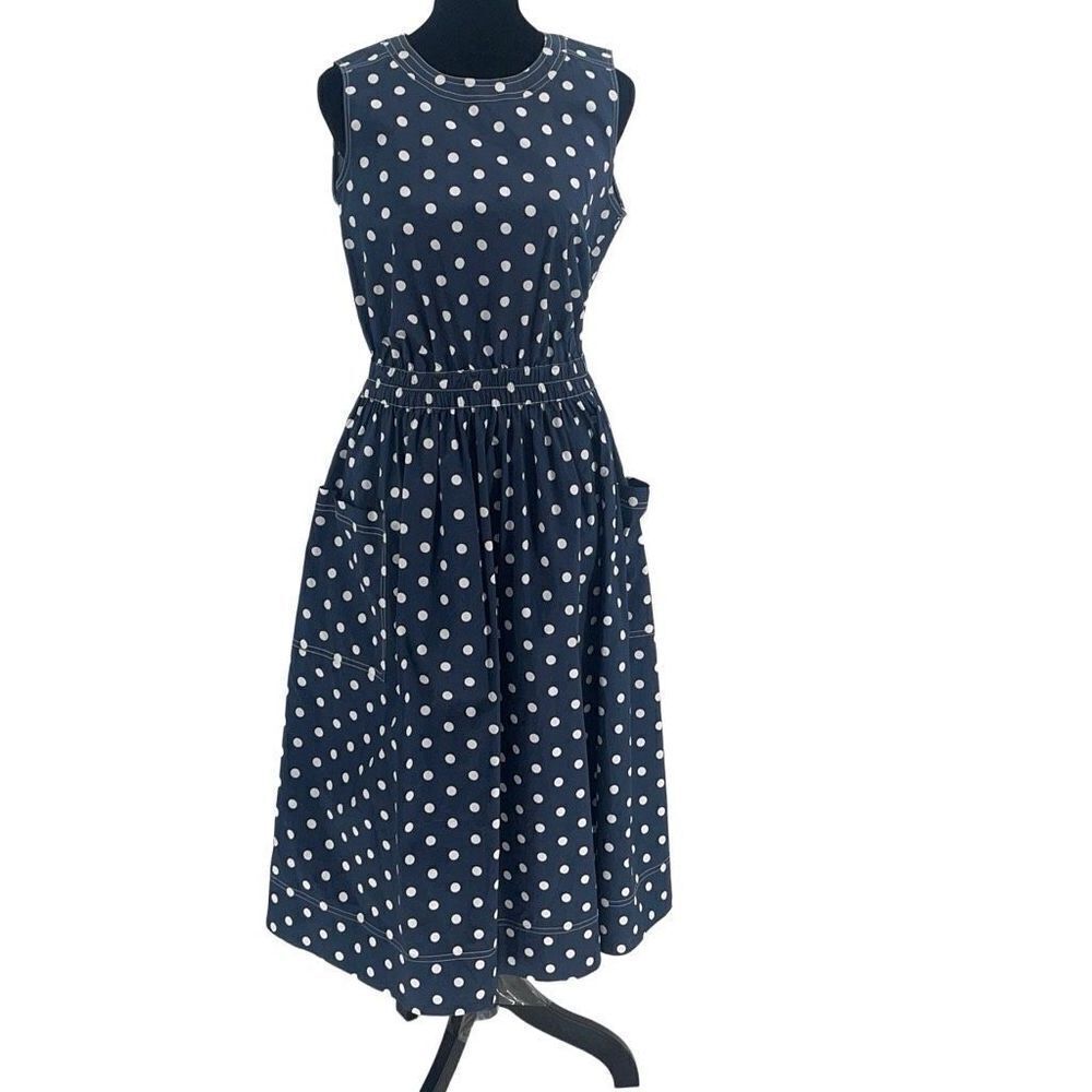1901 Fit and Flare Navy Polka Dot Sleeveless Midi Dress Size Small NWOT
